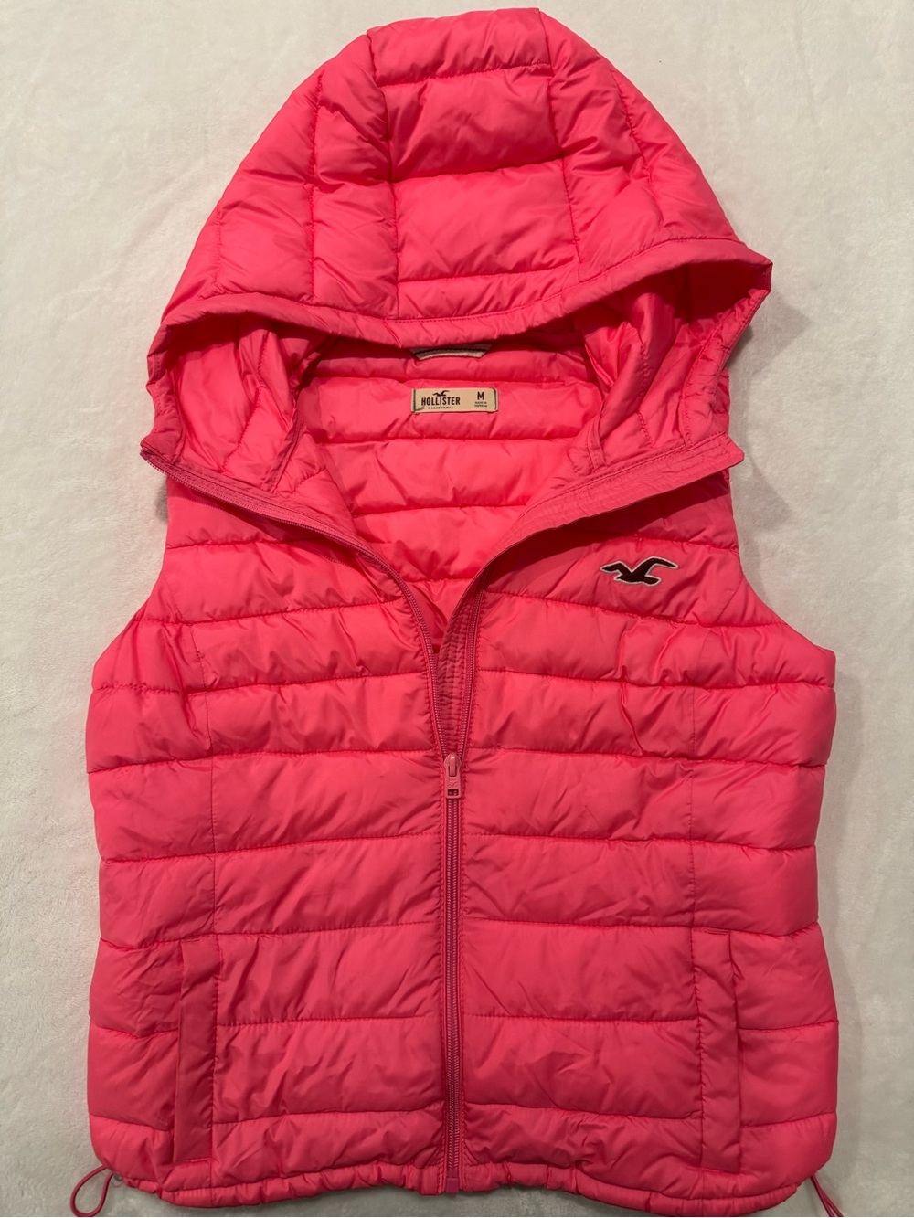 Hollister Pink Quilted Hooded Puffer Vest EUC